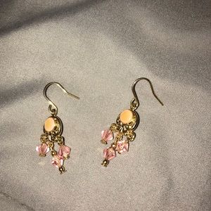 Gold Dangle Earrings with Pink stones
